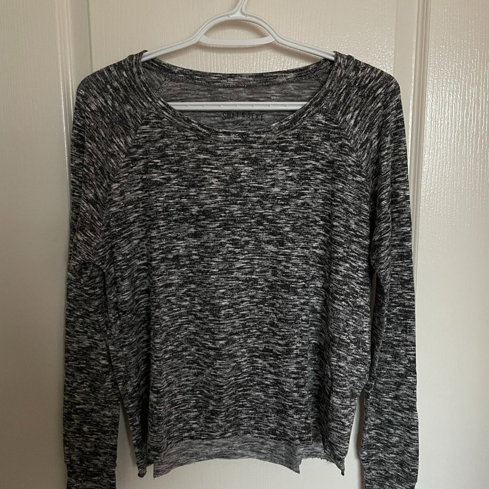 American Eagle Grey Marled Plush Long Sleeve